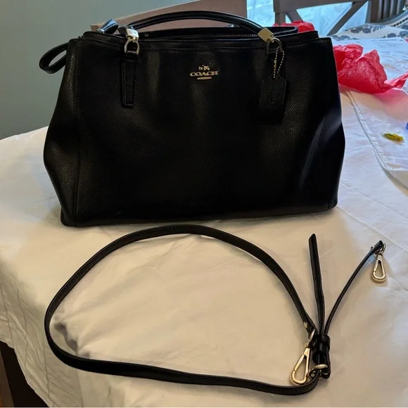 Coach Black Leather Carryall, Christie with Gold Accents - Picture 10 of 14